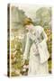 A Young Woman Picks Flowers in a Country Garden, and Stores Them in Her Apron-null-Stretched Canvas