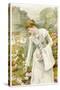 A Young Woman Picks Flowers in a Country Garden, and Stores Them in Her Apron-null-Stretched Canvas