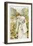 A Young Woman Picks Flowers in a Country Garden, and Stores Them in Her Apron-null-Framed Art Print