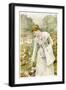 A Young Woman Picks Flowers in a Country Garden, and Stores Them in Her Apron-null-Framed Art Print