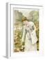 A Young Woman Picks Flowers in a Country Garden, and Stores Them in Her Apron-null-Framed Art Print