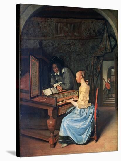 A Young Woman Playing a Harpsichord, C1659-Jan Steen-Stretched Canvas
