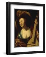 A Young Woman Playing the Viol-Gerrit Honthorst-Framed Giclee Print