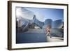 A Young Woman Runs at the Walt Disney Concert Hall in Downtown Los Angeles, California-Carlo Acenas-Framed Photographic Print