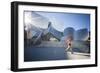 A Young Woman Runs at the Walt Disney Concert Hall in Downtown Los Angeles, California-Carlo Acenas-Framed Photographic Print