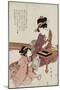 A Young Woman Seated at a Desk Writing, a Girl with a Book Looks On-Kitagawa Utamaro-Mounted Giclee Print