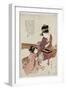 A Young Woman Seated at a Desk, Writing, a Girl with a Book Looks On-Kitagawa Utamaro-Framed Giclee Print