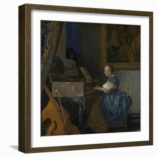 A Young Woman Seated at a Virginal, C. 1670-Johannes Vermeer-Framed Giclee Print