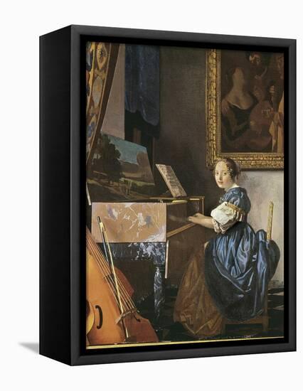 A Young Woman Seated at a Virginal-Johannes Vermeer-Framed Stretched Canvas