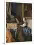 A Young Woman Seated at a Virginal-Johannes Vermeer-Framed Art Print