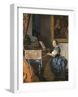 A Young Woman Seated at a Virginal-Johannes Vermeer-Framed Art Print