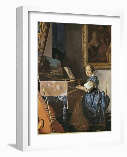 A Young Woman Seated at a Virginal-Johannes Vermeer-Framed Art Print