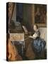 A Young Woman Seated at a Virginal-Johannes Vermeer-Stretched Canvas