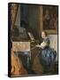 A Young Woman Seated at a Virginal-Johannes Vermeer-Framed Stretched Canvas