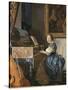 A Young Woman Seated at a Virginal-Johannes Vermeer-Stretched Canvas