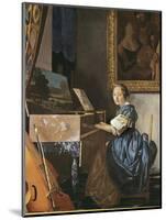 A Young Woman Seated at a Virginal-Johannes Vermeer-Mounted Art Print