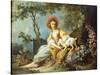 A Young Woman Seated with a Dog and a Watering Can in a Garden-Jean-Honoré Fragonard-Stretched Canvas