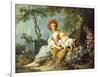 A Young Woman Seated with a Dog and a Watering Can in a Garden-Jean-Honoré Fragonard-Framed Giclee Print