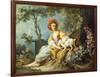 A Young Woman Seated with a Dog and a Watering Can in a Garden-Jean-Honoré Fragonard-Framed Giclee Print