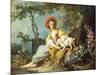 A Young Woman Seated with a Dog and a Watering Can in a Garden-Jean-Honoré Fragonard-Mounted Giclee Print