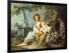 A Young Woman Seated with a Dog and a Watering Can in a Garden-Jean-Honoré Fragonard-Framed Giclee Print