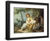 A Young Woman Seated with a Dog and a Watering Can in a Garden-Jean-Honoré Fragonard-Framed Giclee Print