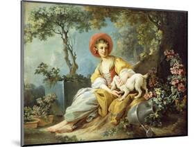 A Young Woman Seated with a Dog and a Watering Can in a Garden-Jean-Honoré Fragonard-Mounted Giclee Print