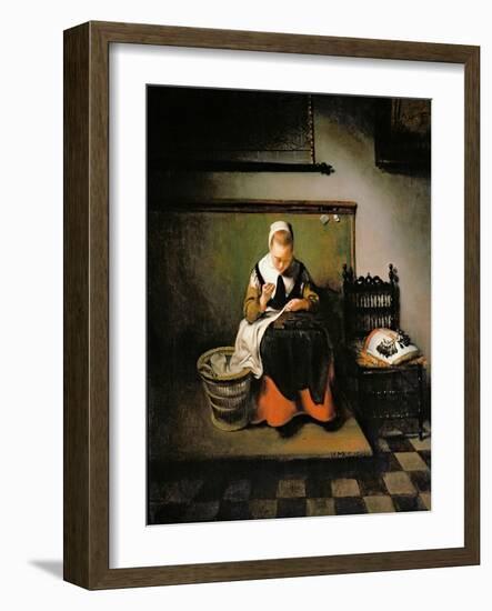 A Young Woman Sewing, 1655-Nicholaes Maes-Framed Giclee Print