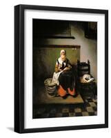 A Young Woman Sewing, 1655-Nicholaes Maes-Framed Giclee Print