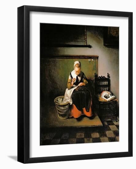 A Young Woman Sewing, 1655-Nicholaes Maes-Framed Giclee Print