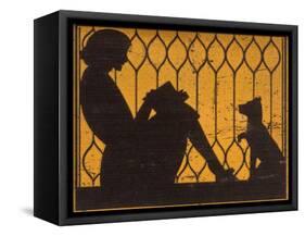 A Young Woman Sits with Her Dog, Reading a Book-null-Framed Stretched Canvas