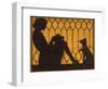 A Young Woman Sits with Her Dog, Reading a Book-null-Framed Photographic Print