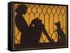 A Young Woman Sits with Her Dog, Reading a Book-null-Framed Stretched Canvas