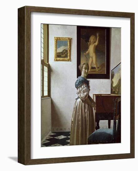 A Young Woman Standing at a Virginal. C.1670-Johannes Vermeer-Framed Giclee Print