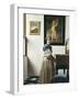 A Young Woman Standing at a Virginal-Johannes Vermeer-Framed Art Print