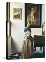 A Young Woman Standing at a Virginal-Johannes Vermeer-Stretched Canvas