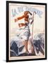 A Young Woman Stands on a Summit Amid a Mountain Range-null-Framed Art Print