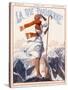 A Young Woman Stands on a Summit Amid a Mountain Range-null-Stretched Canvas