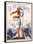 A Young Woman Stands on a Summit Amid a Mountain Range-null-Framed Stretched Canvas