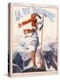 A Young Woman Stands on a Summit Amid a Mountain Range-null-Stretched Canvas