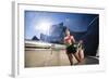 A Young Woman Stretches at the Walt Disney Concert Hall in Downtown Los Angeles, California-Carlo Acenas-Framed Photographic Print