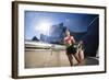 A Young Woman Stretches at the Walt Disney Concert Hall in Downtown Los Angeles, California-Carlo Acenas-Framed Photographic Print