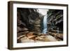 A Young Woman Stretches under Cachoeira Mosquito in Chapada Diamantina National Park-Alex Saberi-Framed Photographic Print