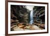 A Young Woman Stretches under Cachoeira Mosquito in Chapada Diamantina National Park-Alex Saberi-Framed Photographic Print