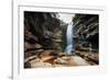 A Young Woman Stretches under Cachoeira Mosquito in Chapada Diamantina National Park-Alex Saberi-Framed Photographic Print