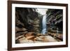A Young Woman Stretches under Cachoeira Mosquito in Chapada Diamantina National Park-Alex Saberi-Framed Photographic Print