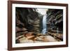 A Young Woman Stretches under Cachoeira Mosquito in Chapada Diamantina National Park-Alex Saberi-Framed Photographic Print