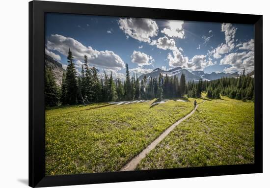A Young Woman Trail Running in Glacier National Park, Montana-Steven Gnam-Framed Photographic Print