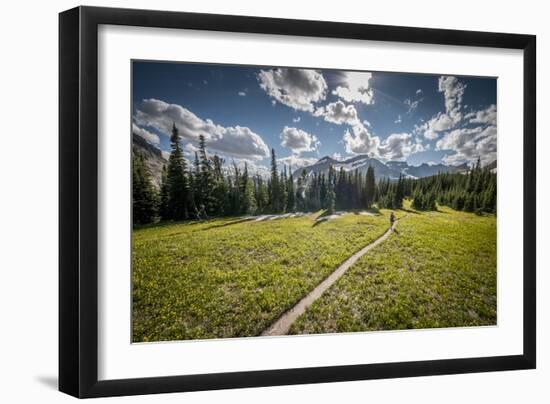 A Young Woman Trail Running in Glacier National Park, Montana-Steven Gnam-Framed Photographic Print