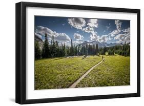 A Young Woman Trail Running in Glacier National Park, Montana-Steven Gnam-Framed Photographic Print